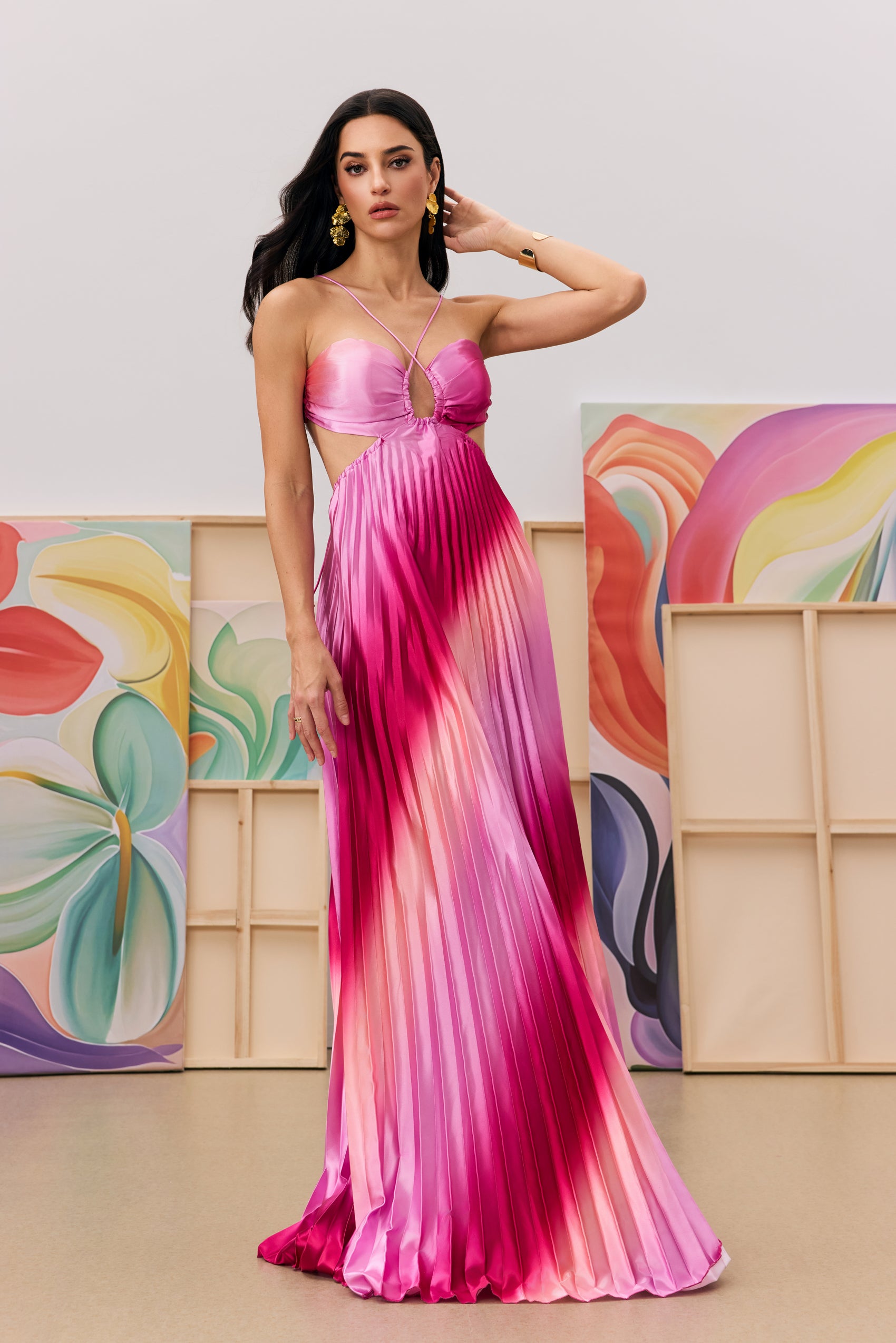 Velmora Pleated Maxi Dress
