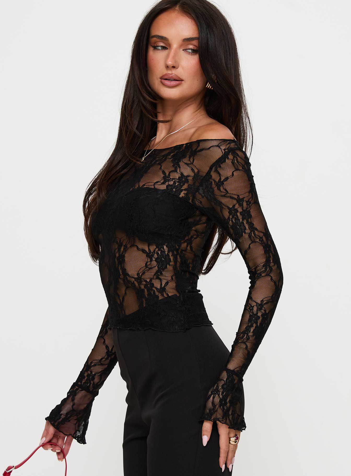 Junae Sheer Lace Long Sleeve Top