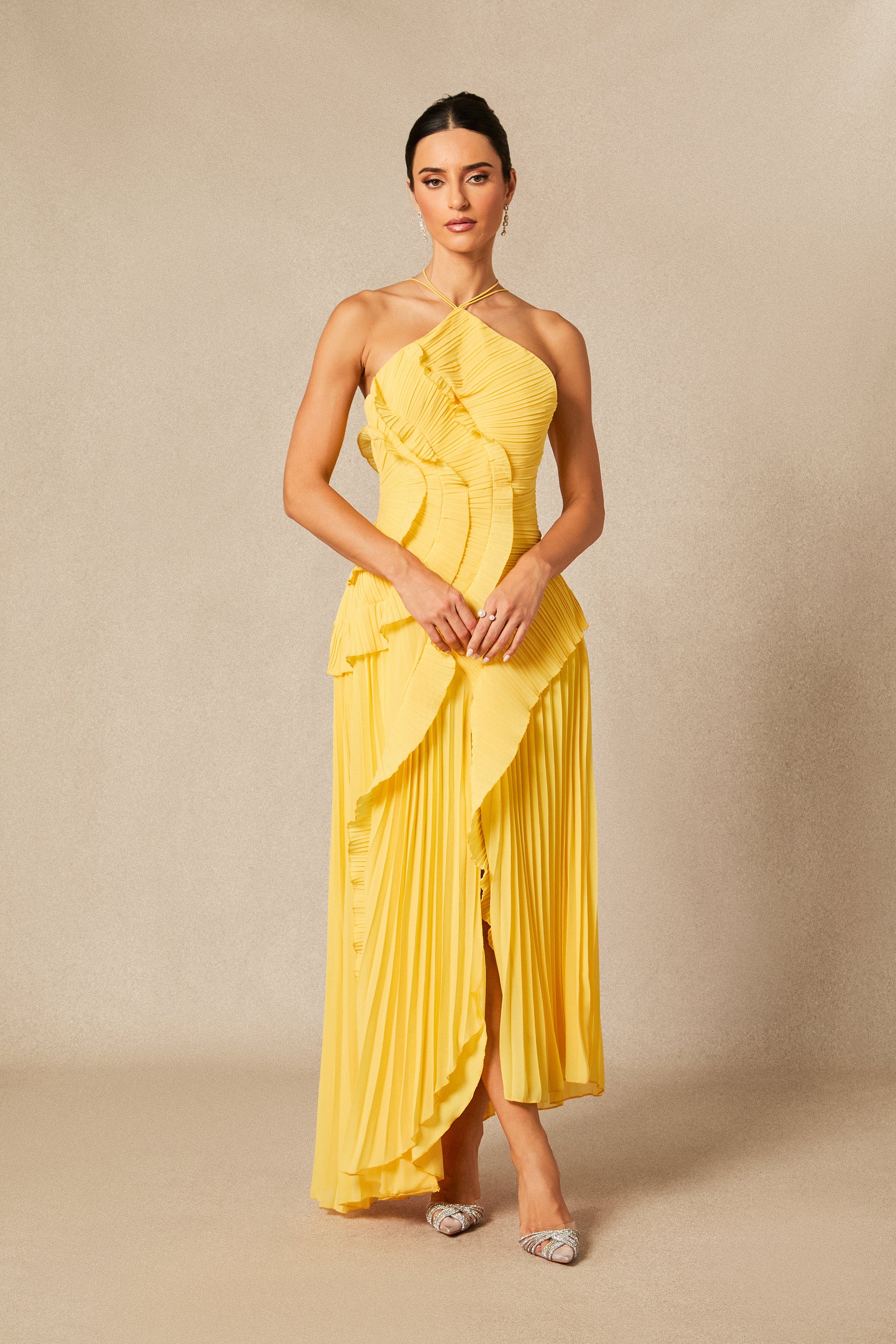Lysoria Pleated Halter Midi Dress