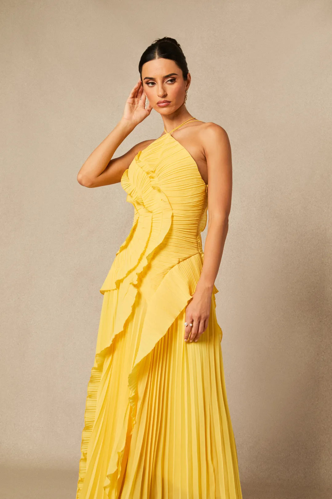 Lysoria Pleated Halter Midi Dress