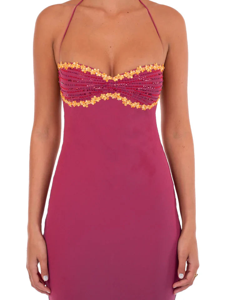 Lucienne Wine Maxi Dress