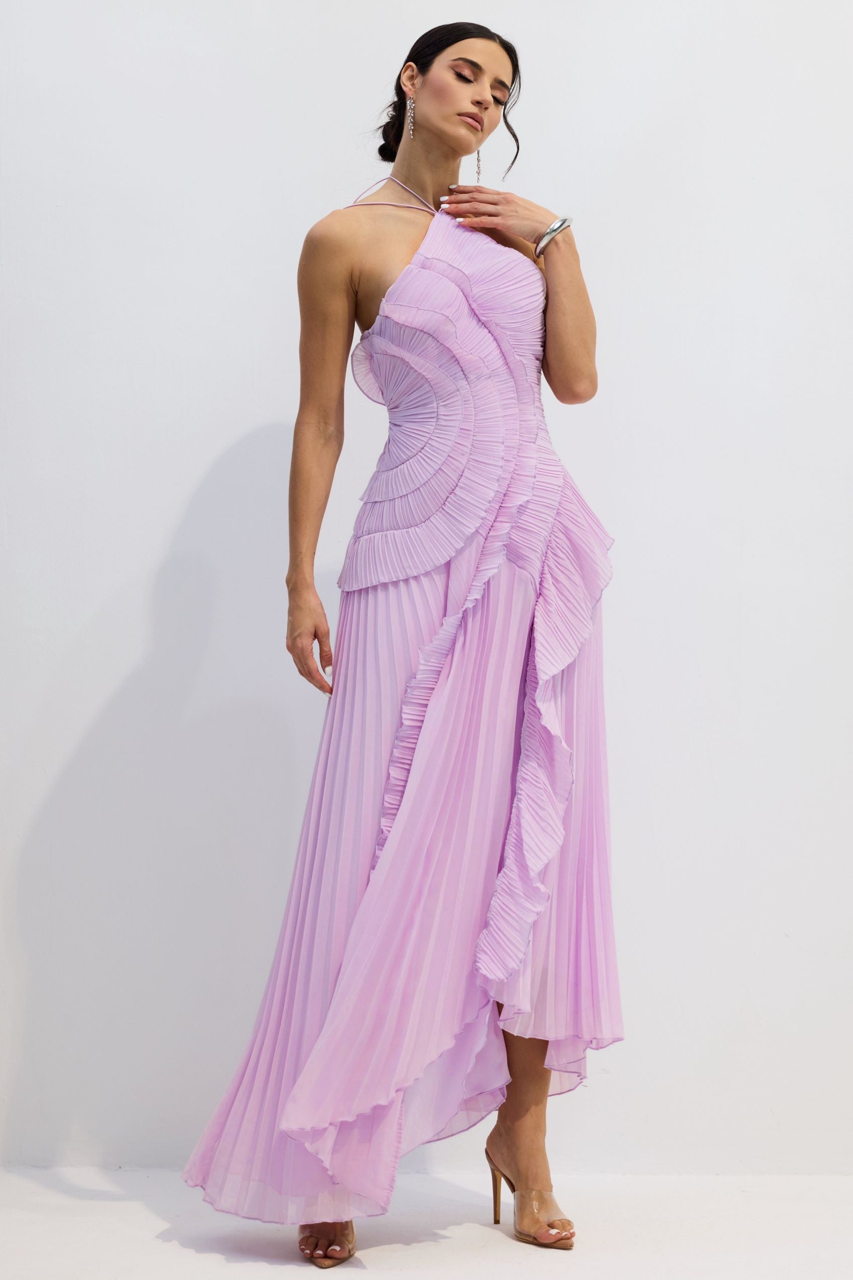 Lysoria Pleated Halter Midi Dress