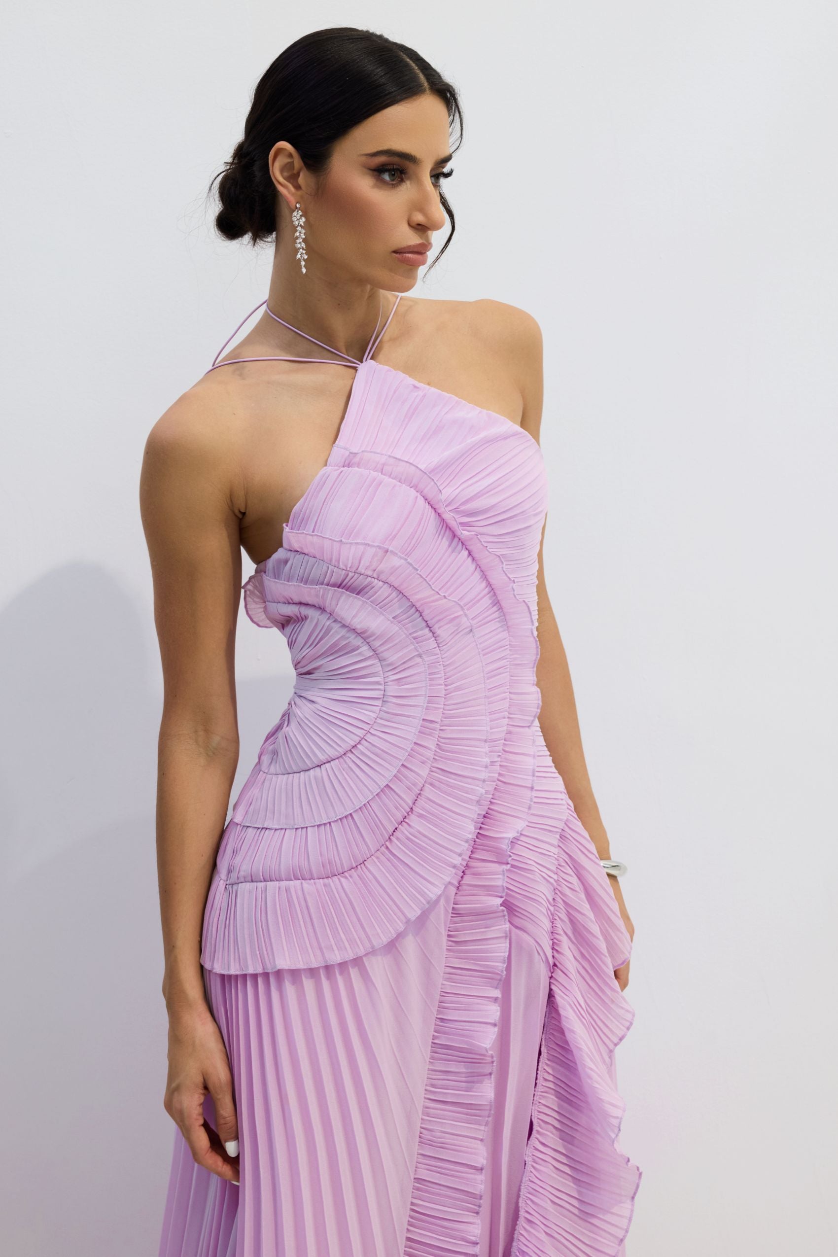 Lysoria Pleated Halter Midi Dress