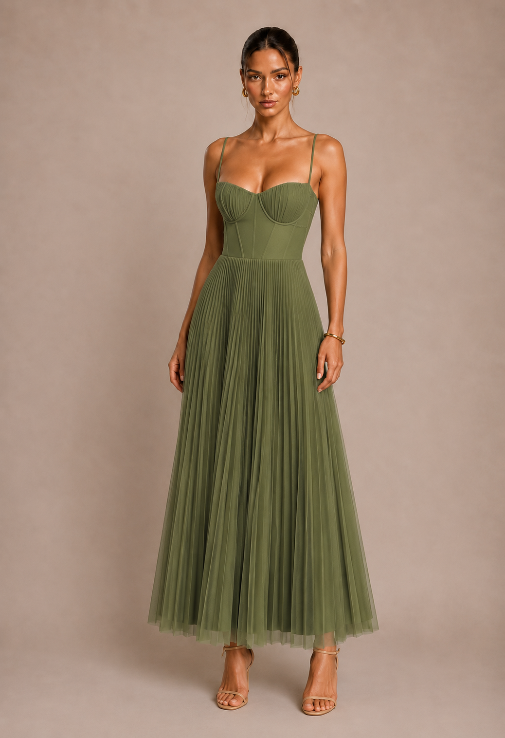 Evora Pleated Midi Dress