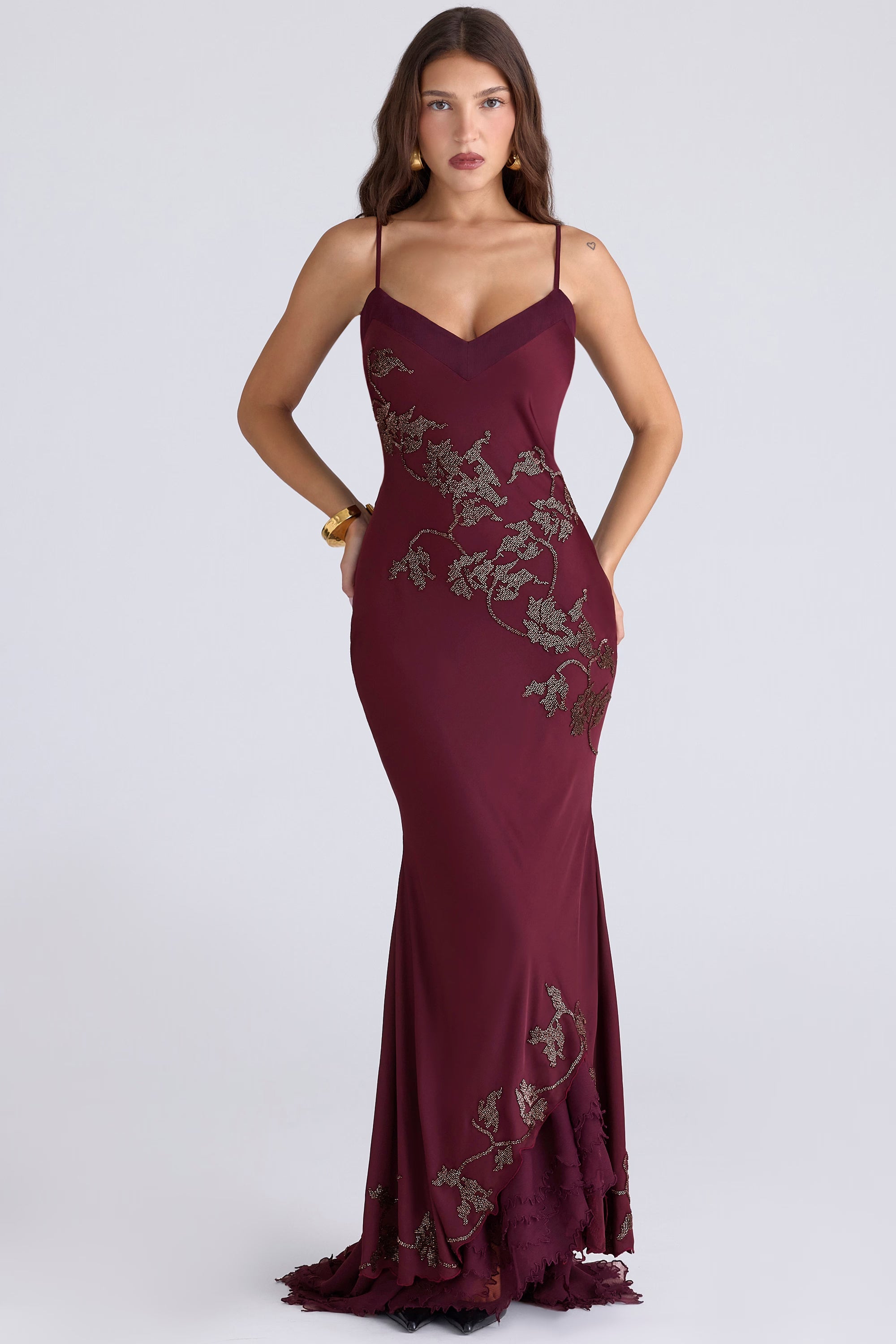 Anastelle Beaded Satin Maxi Dress
