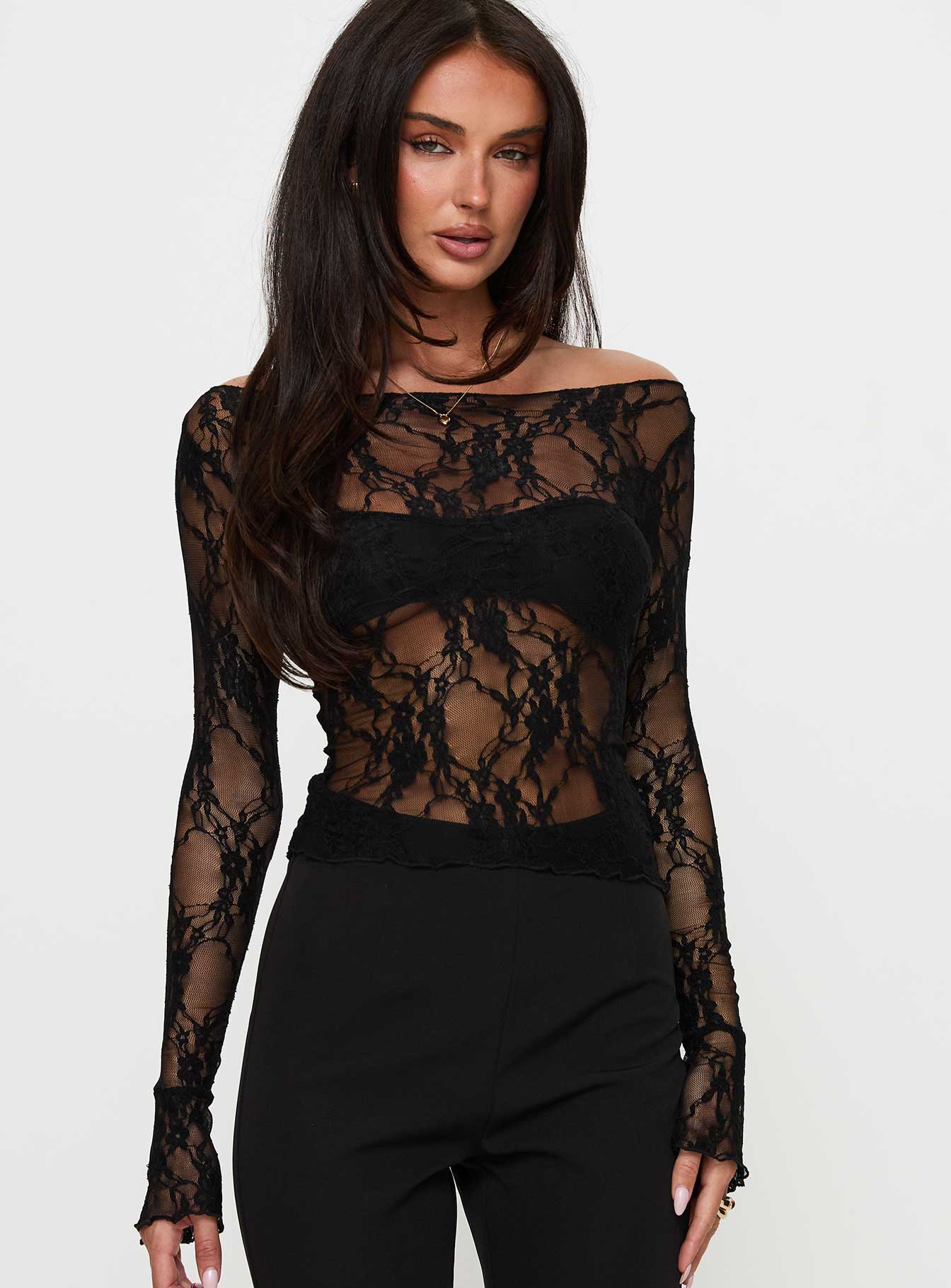 Junae Sheer Lace Long Sleeve Top