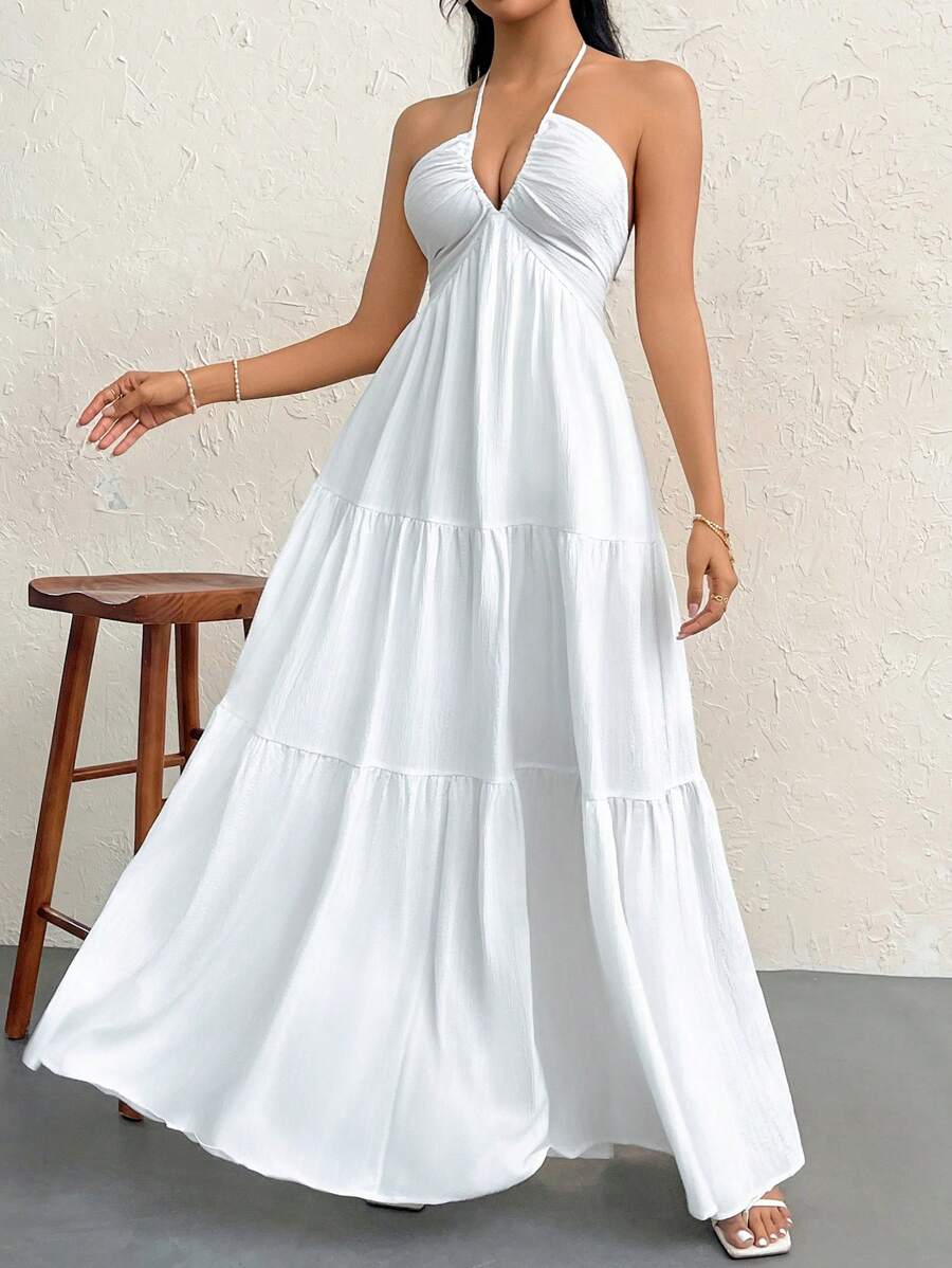 Halter Ruffle Maxi Dress