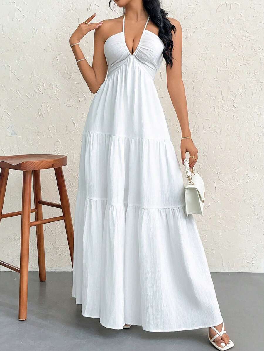 Halter Ruffle Maxi Dress