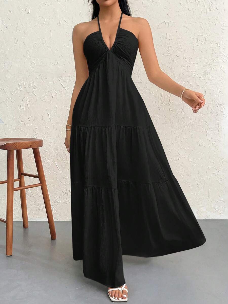 Halter Ruffle Maxi Dress