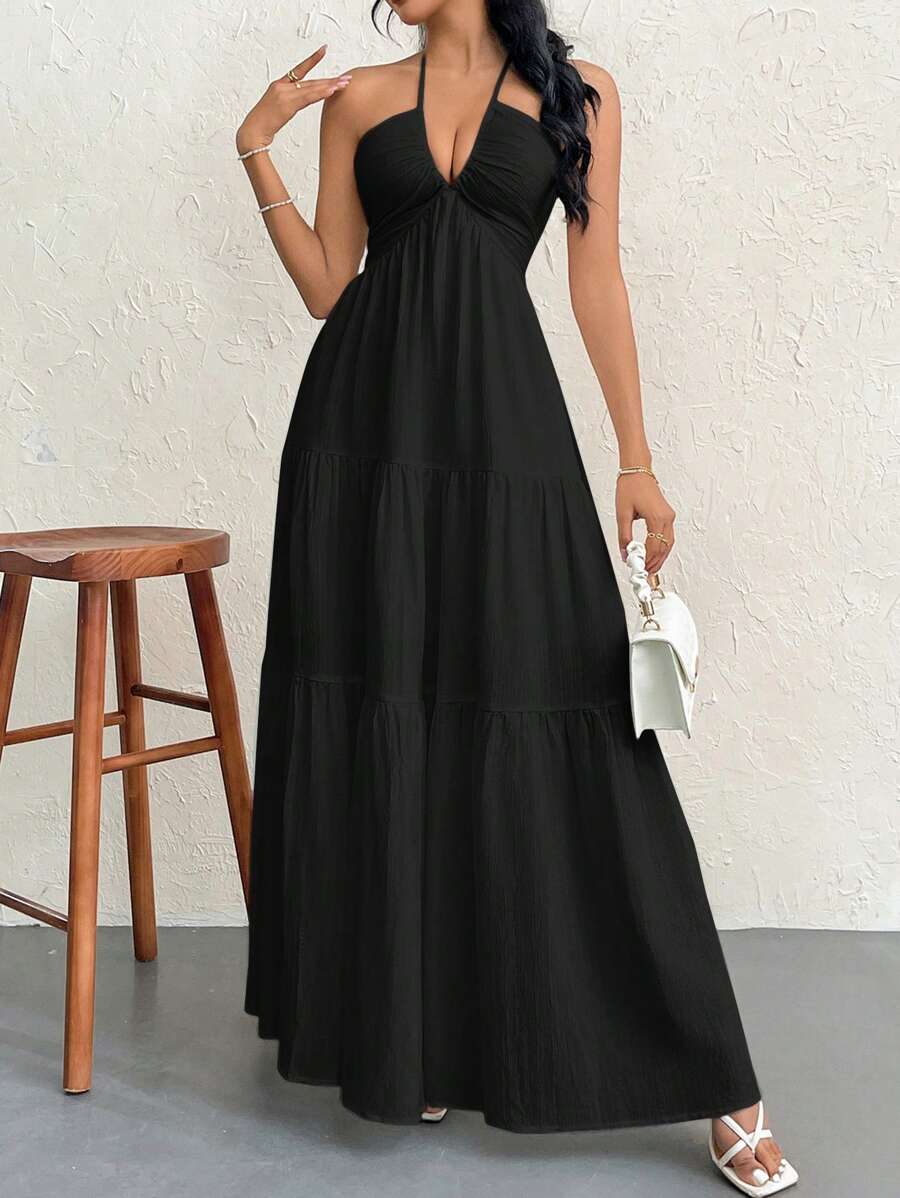 Halter Ruffle Maxi Dress