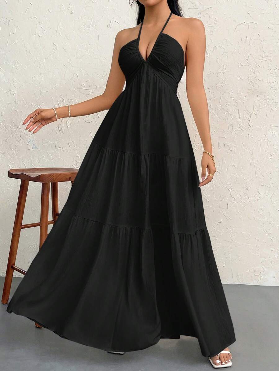 Halter Ruffle Maxi Dress