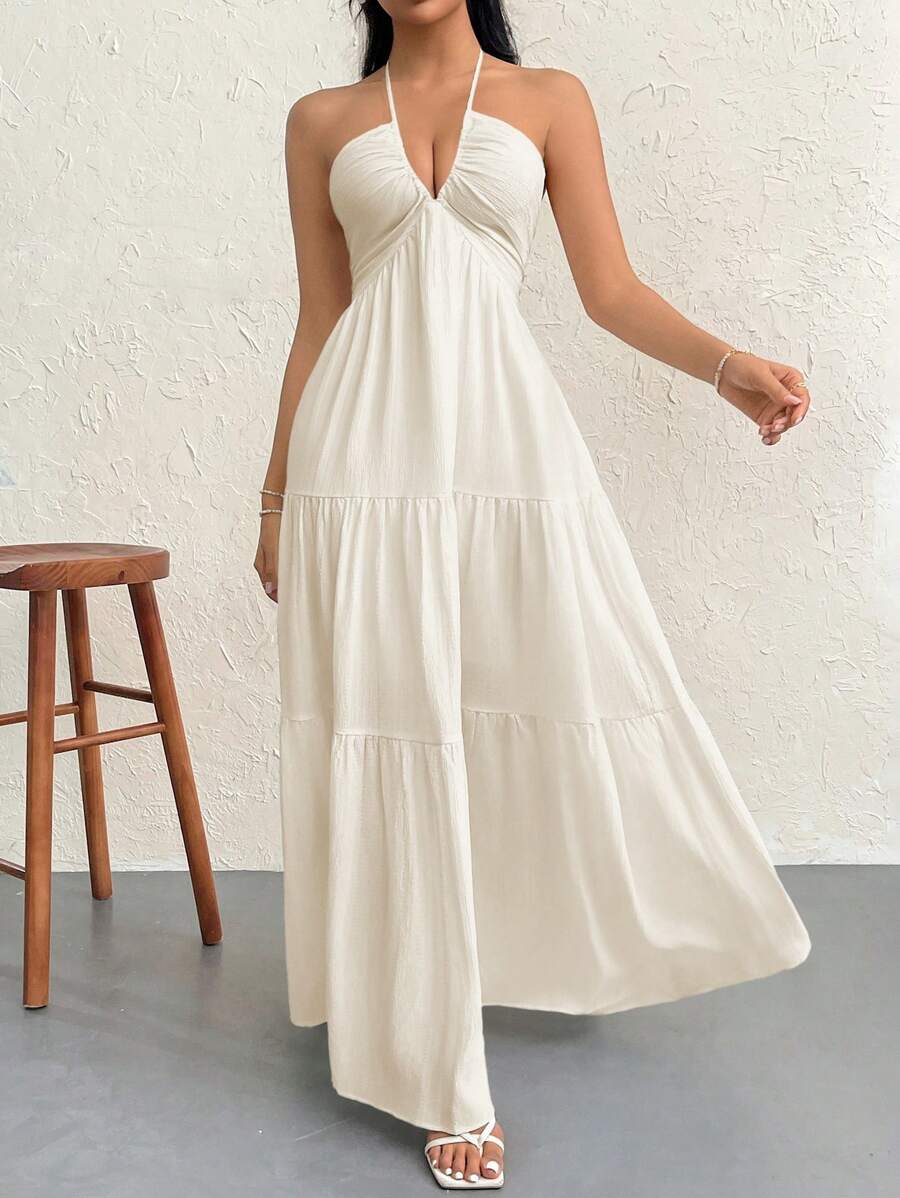 Halter Ruffle Maxi Dress