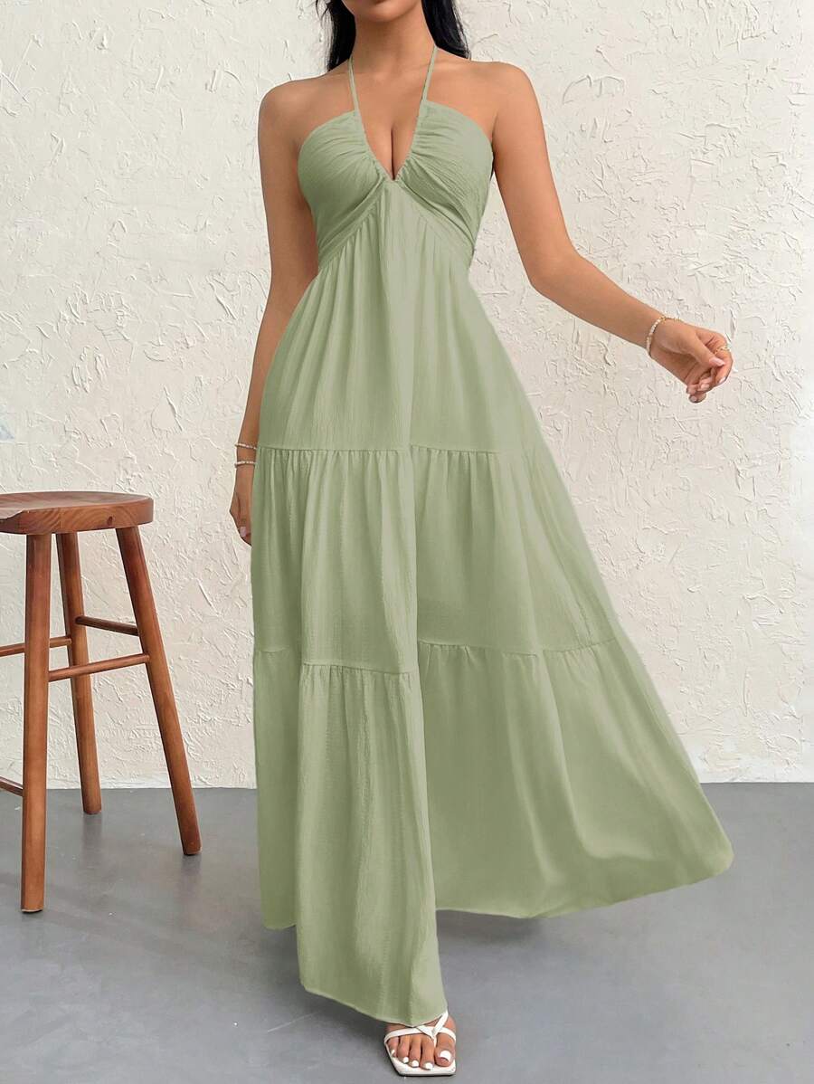 Halter Ruffle Maxi Dress