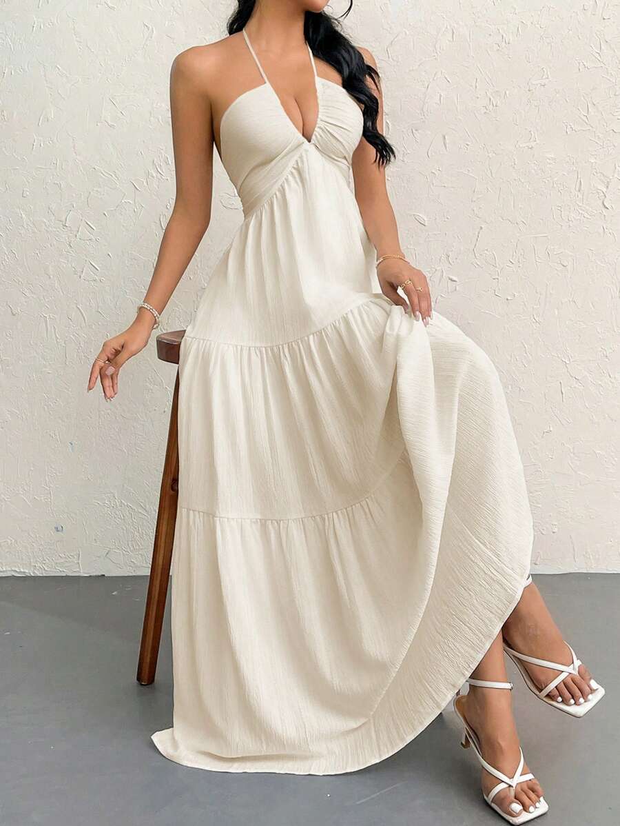 Halter Ruffle Maxi Dress