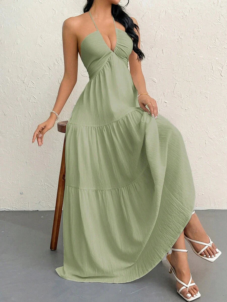 Halter Ruffle Maxi Dress