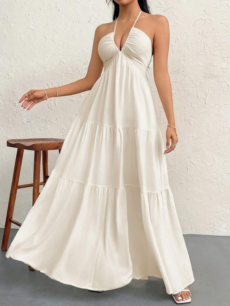 Halter Ruffle Maxi Dress