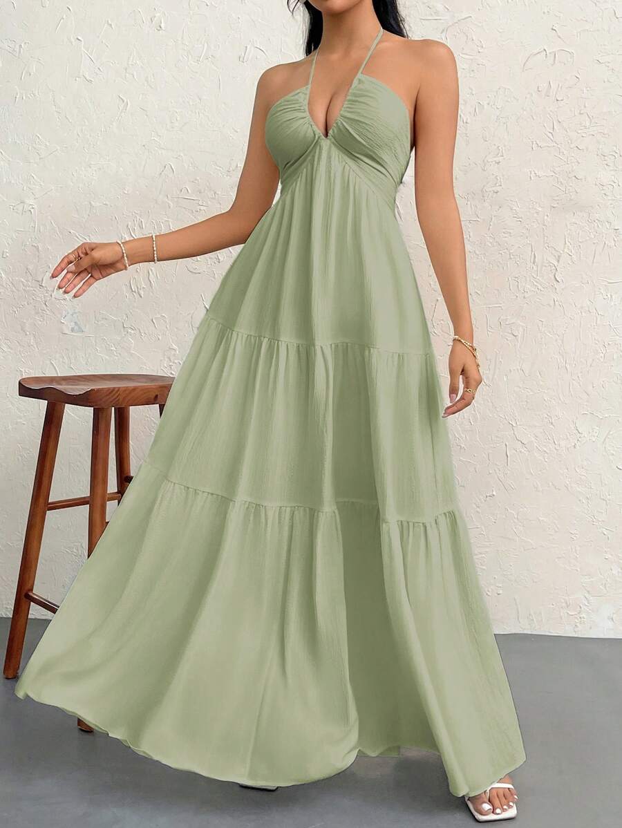 Halter Ruffle Maxi Dress