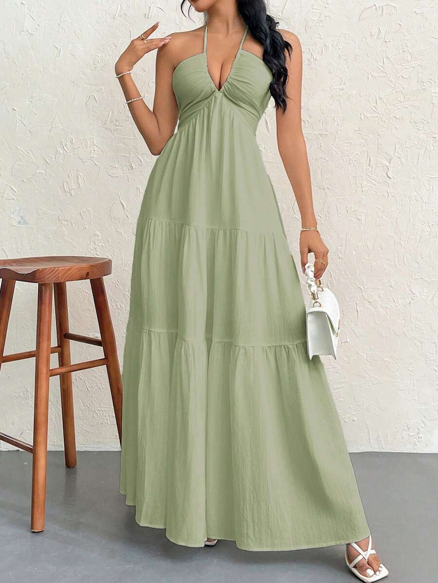 Halter Ruffle Maxi Dress
