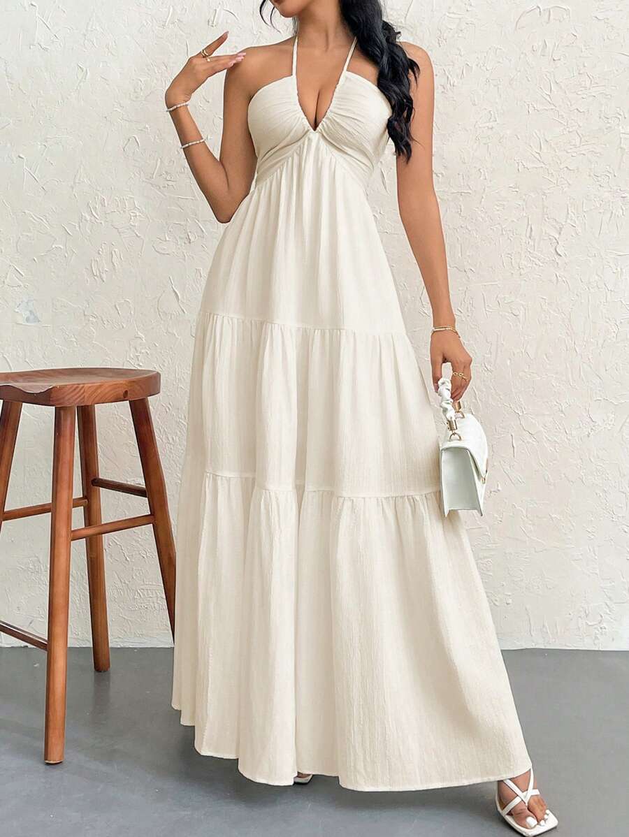 Halter Ruffle Maxi Dress