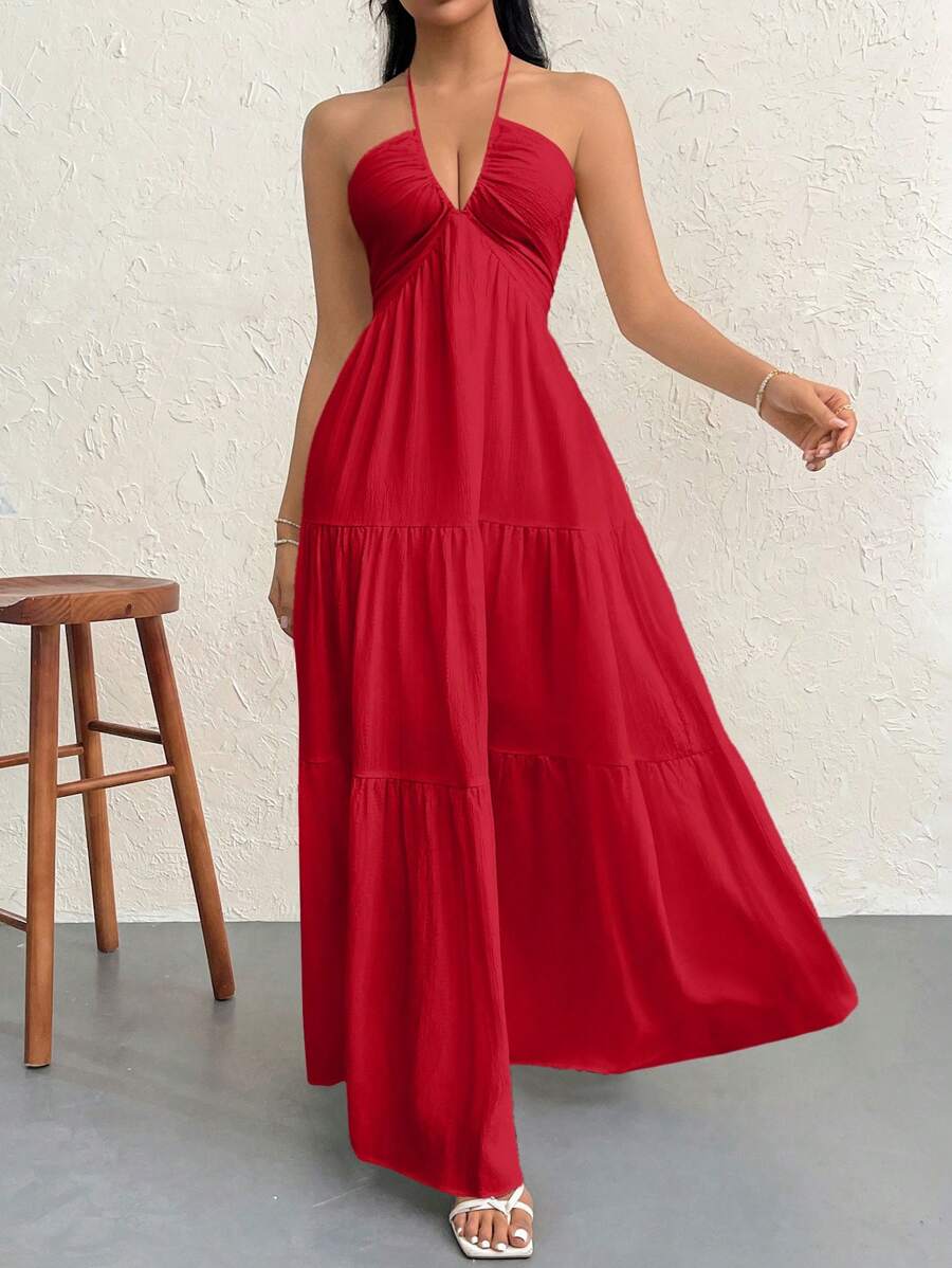 Halter Ruffle Maxi Dress