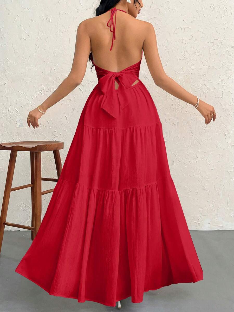 Halter Ruffle Maxi Dress