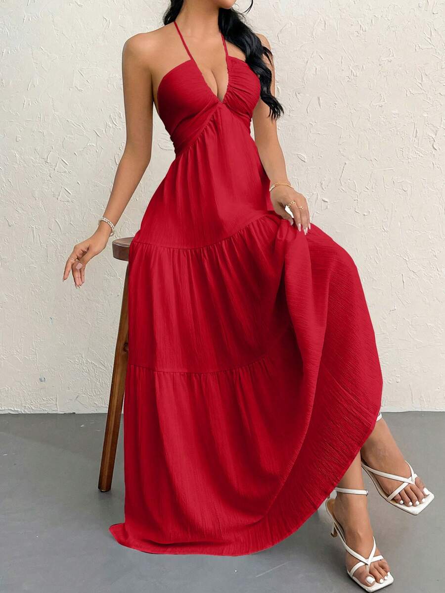 Halter Ruffle Maxi Dress