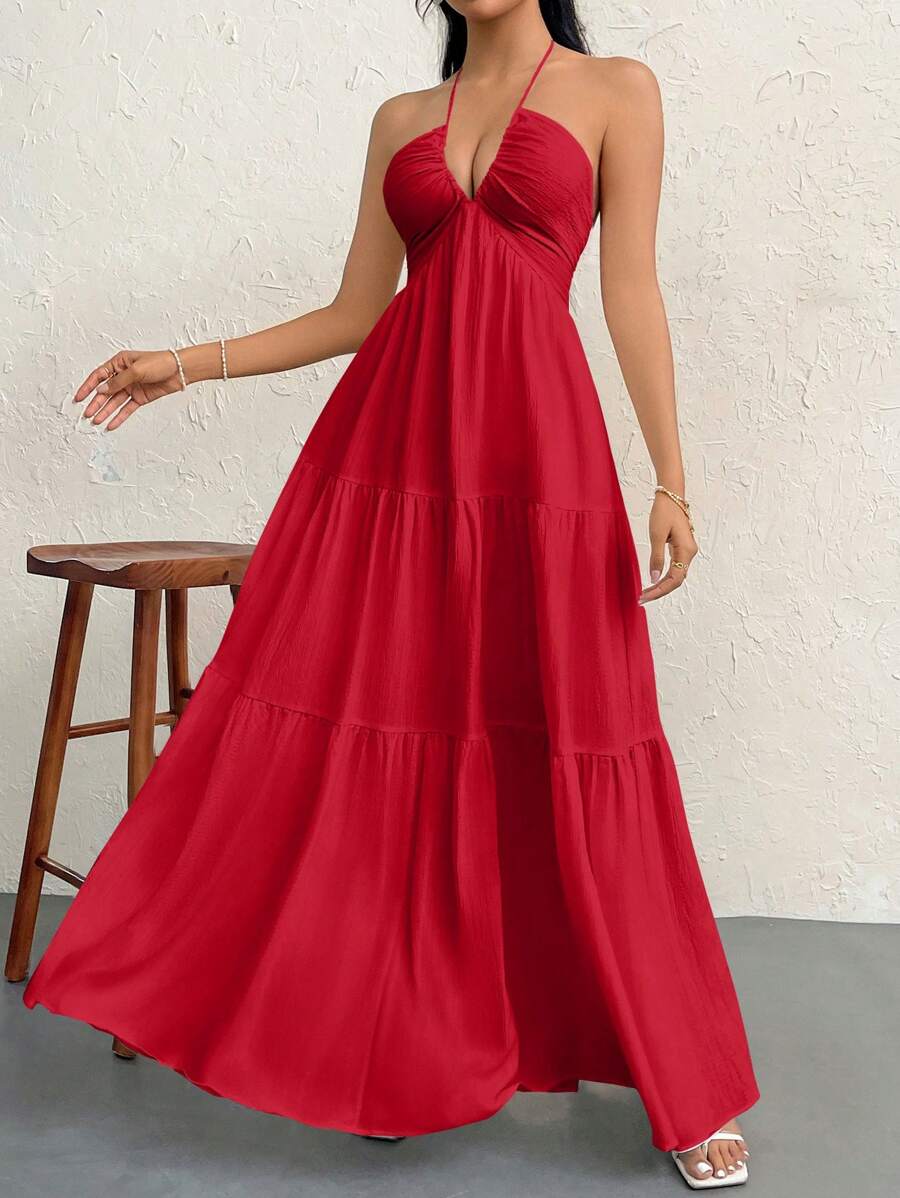Halter Ruffle Maxi Dress