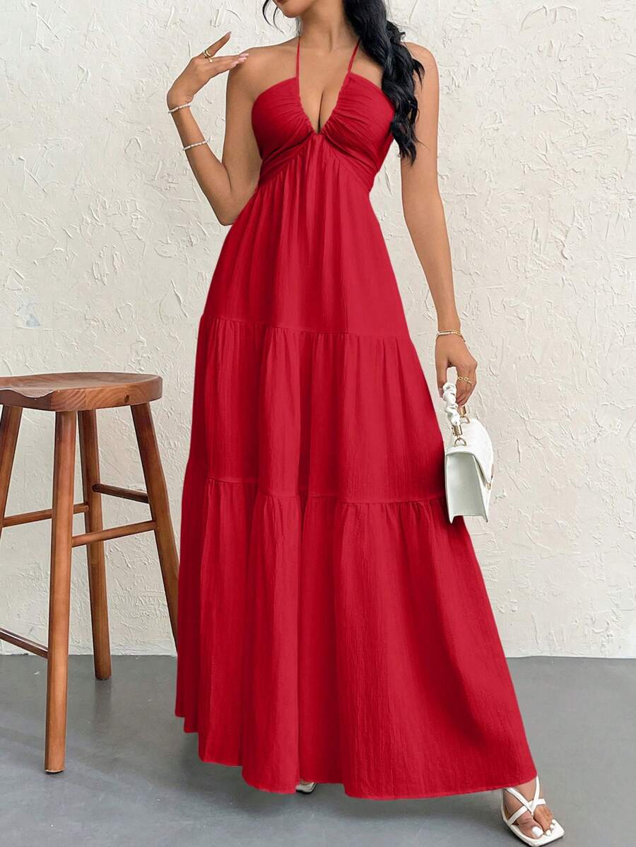 Halter Ruffle Maxi Dress