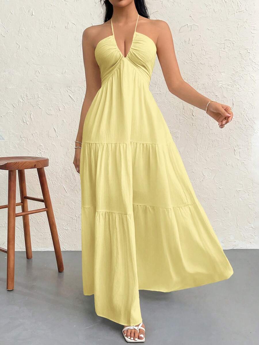 Halter Ruffle Maxi Dress