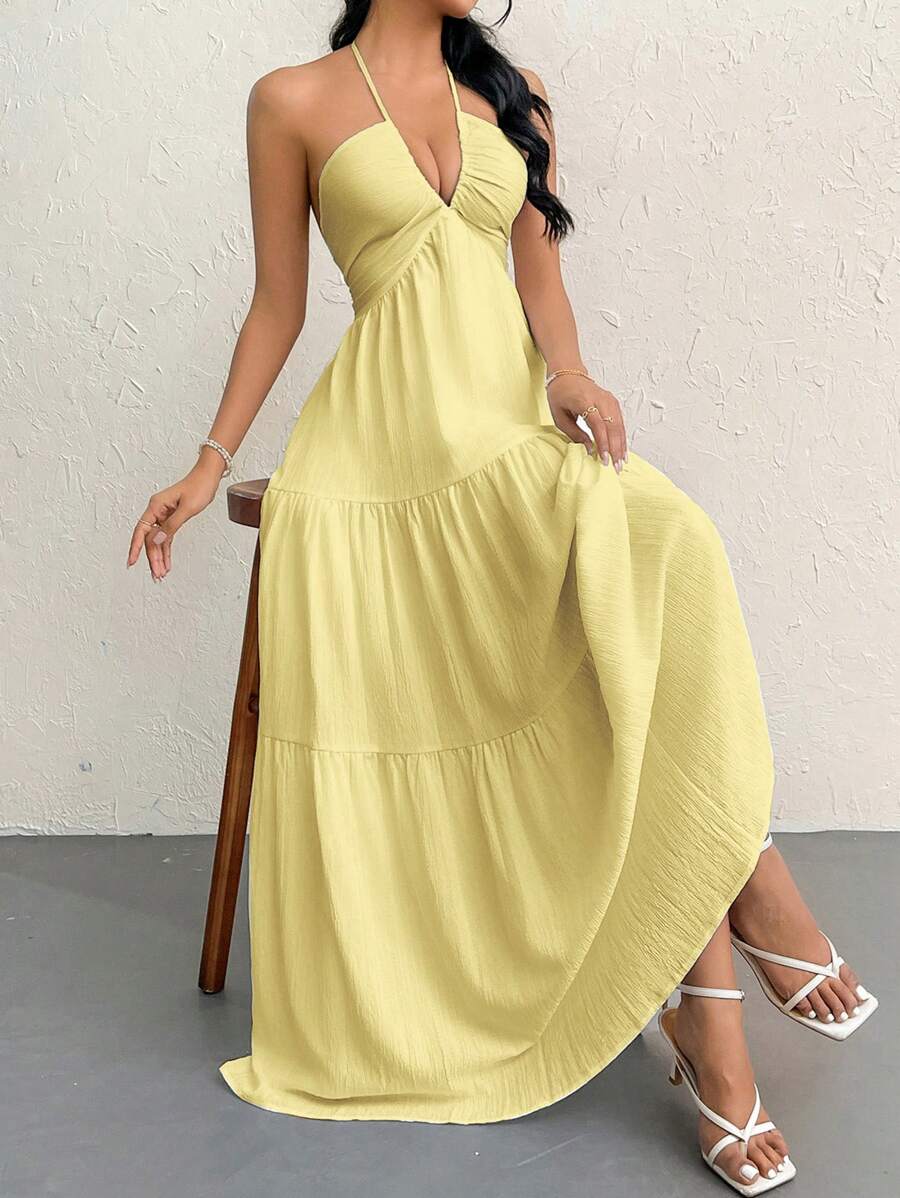 Halter Ruffle Maxi Dress