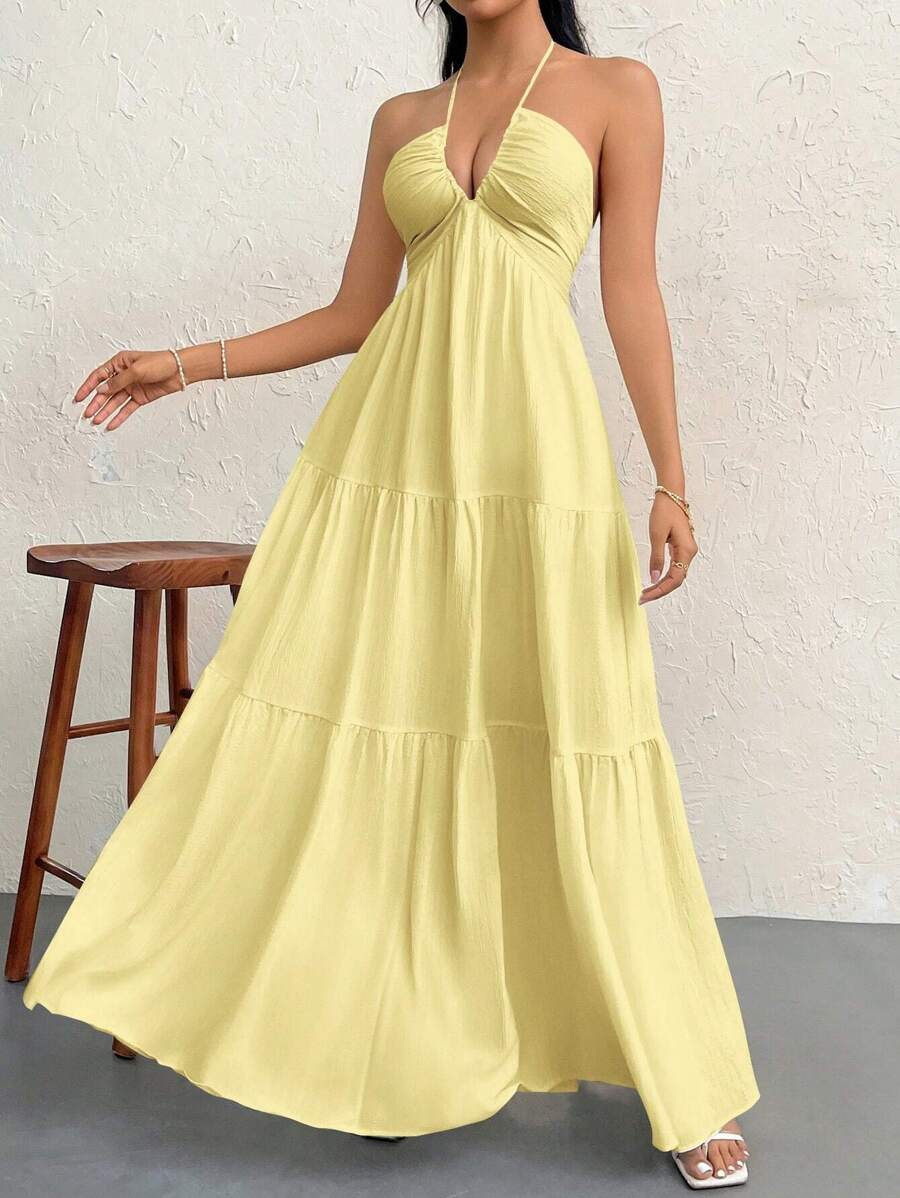 Halter Ruffle Maxi Dress