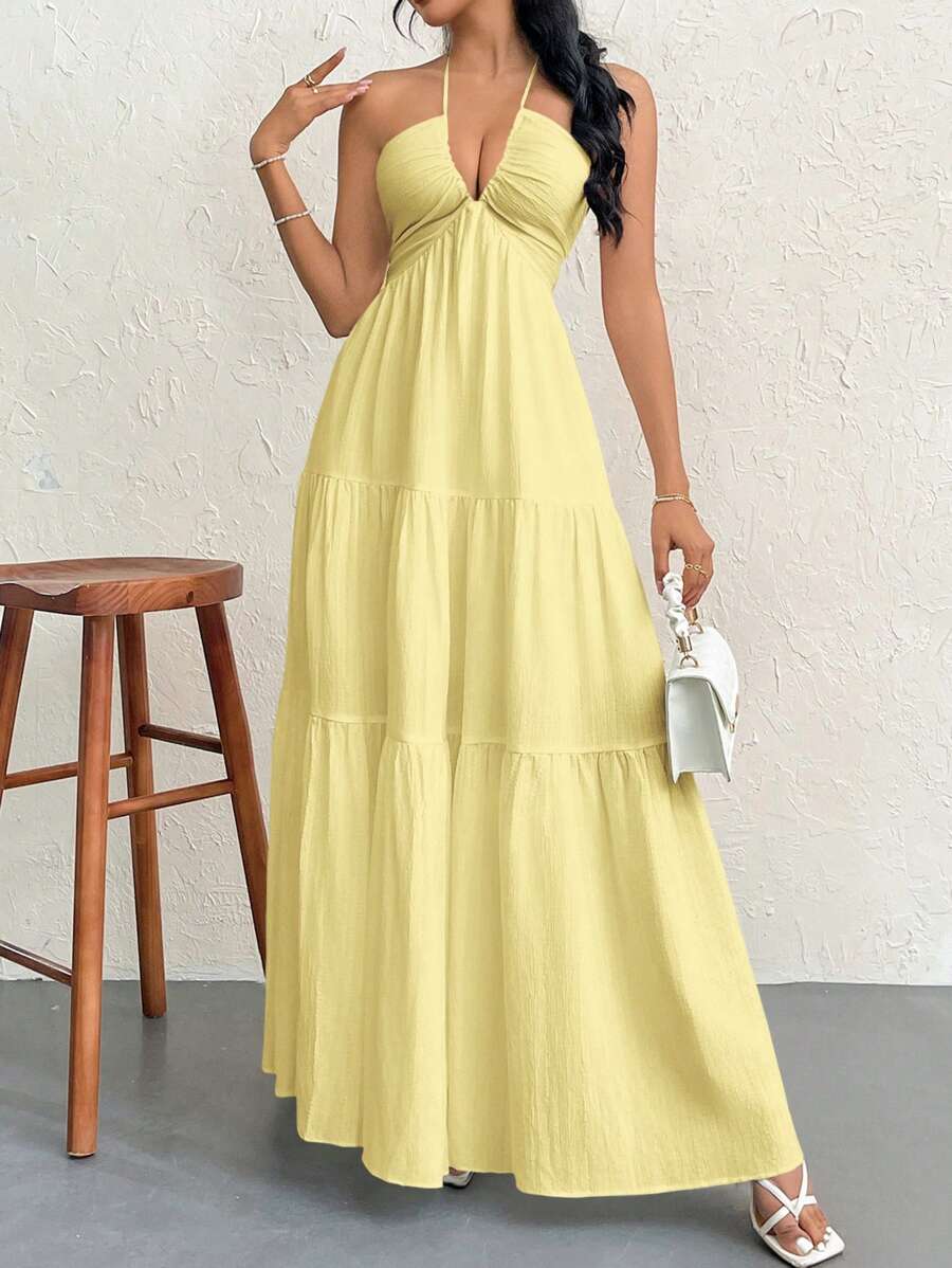 Halter Ruffle Maxi Dress