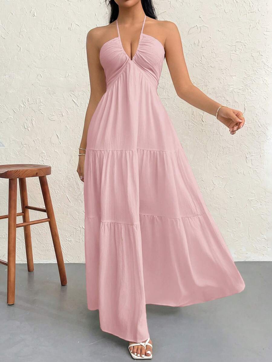 Halter Ruffle Maxi Dress