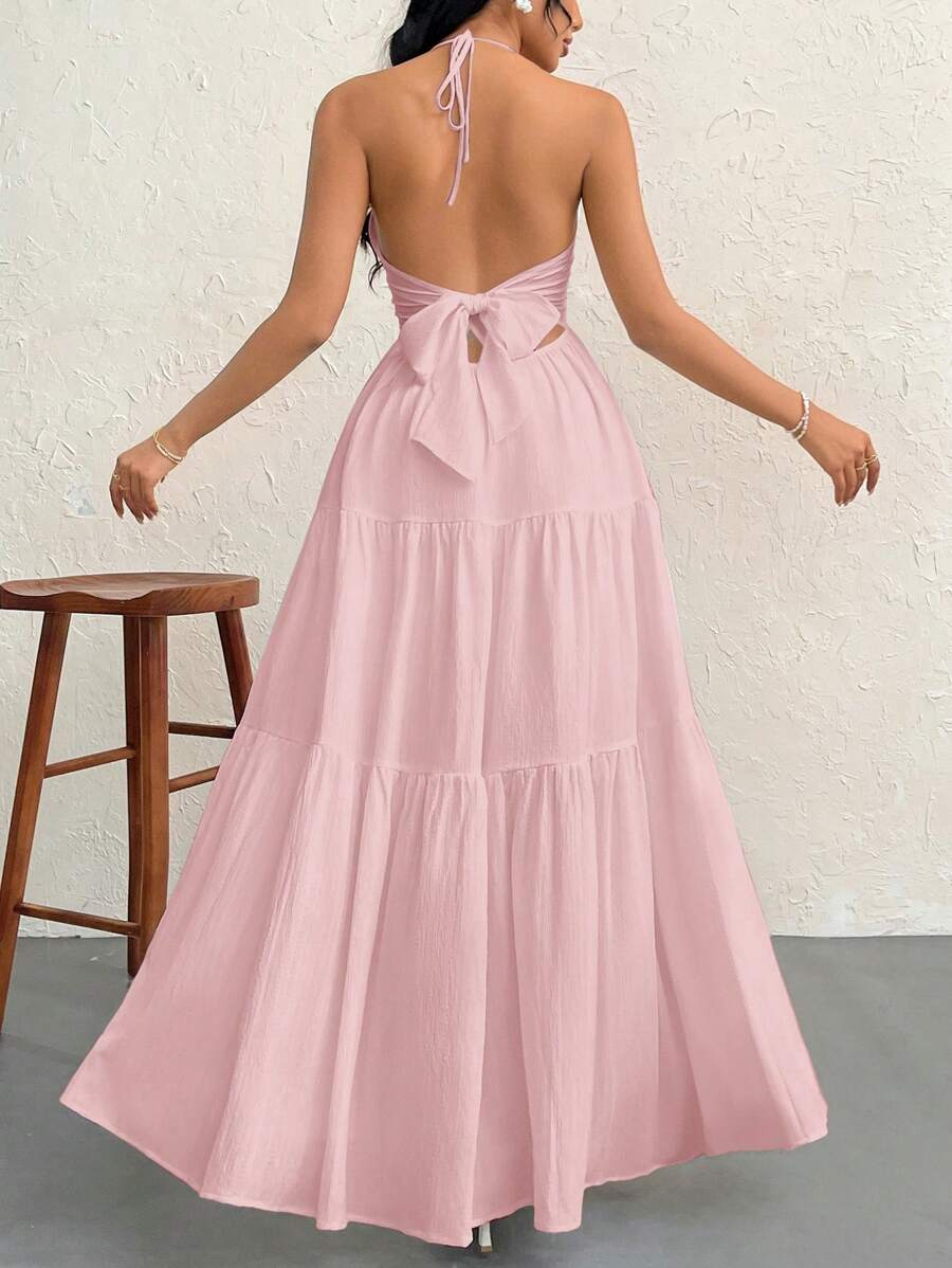 Halter Ruffle Maxi Dress