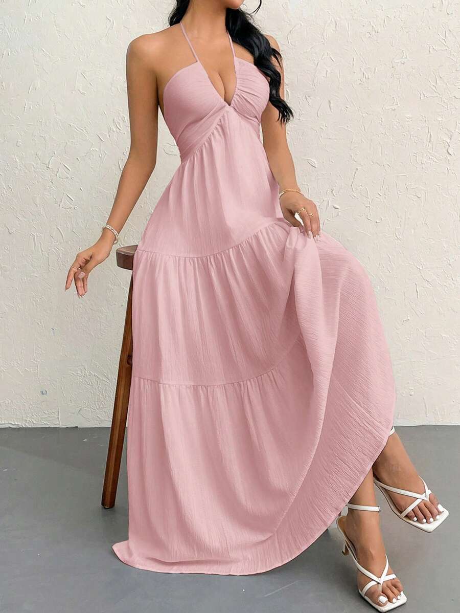 Halter Ruffle Maxi Dress