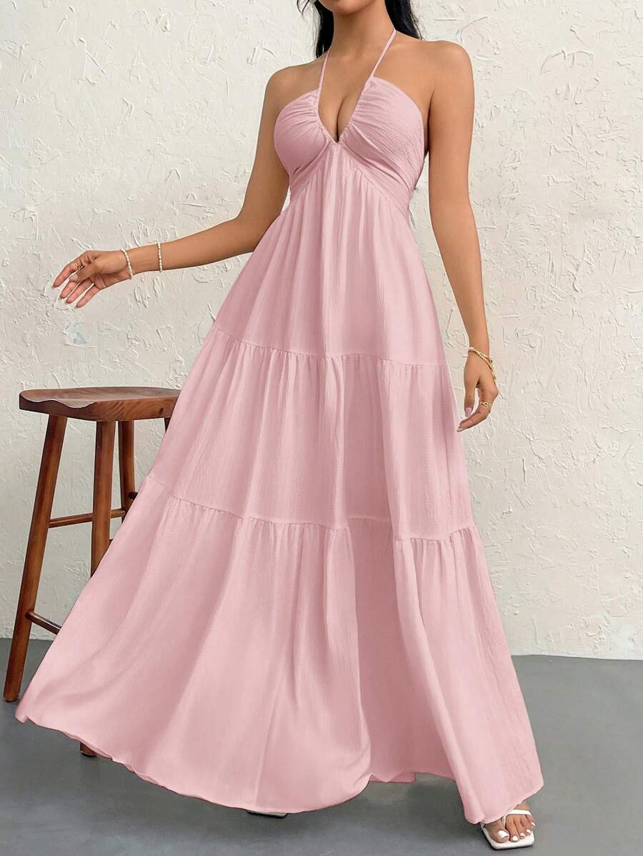 Halter Ruffle Maxi Dress