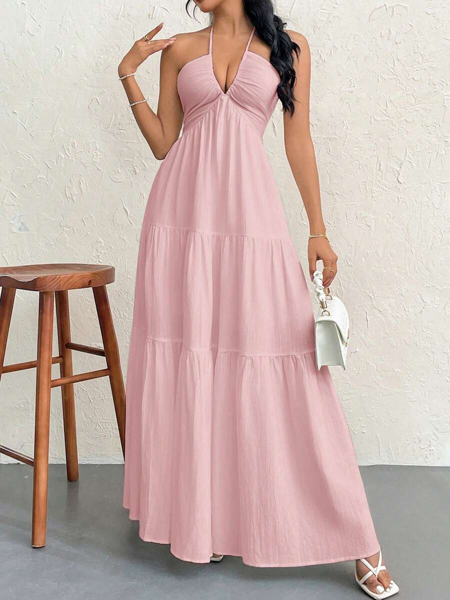 Halter Ruffle Maxi Dress