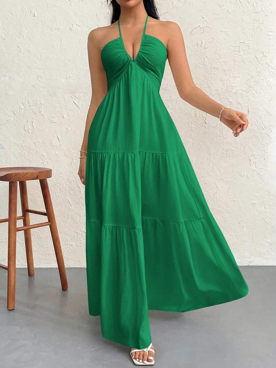 Halter Ruffle Maxi Dress