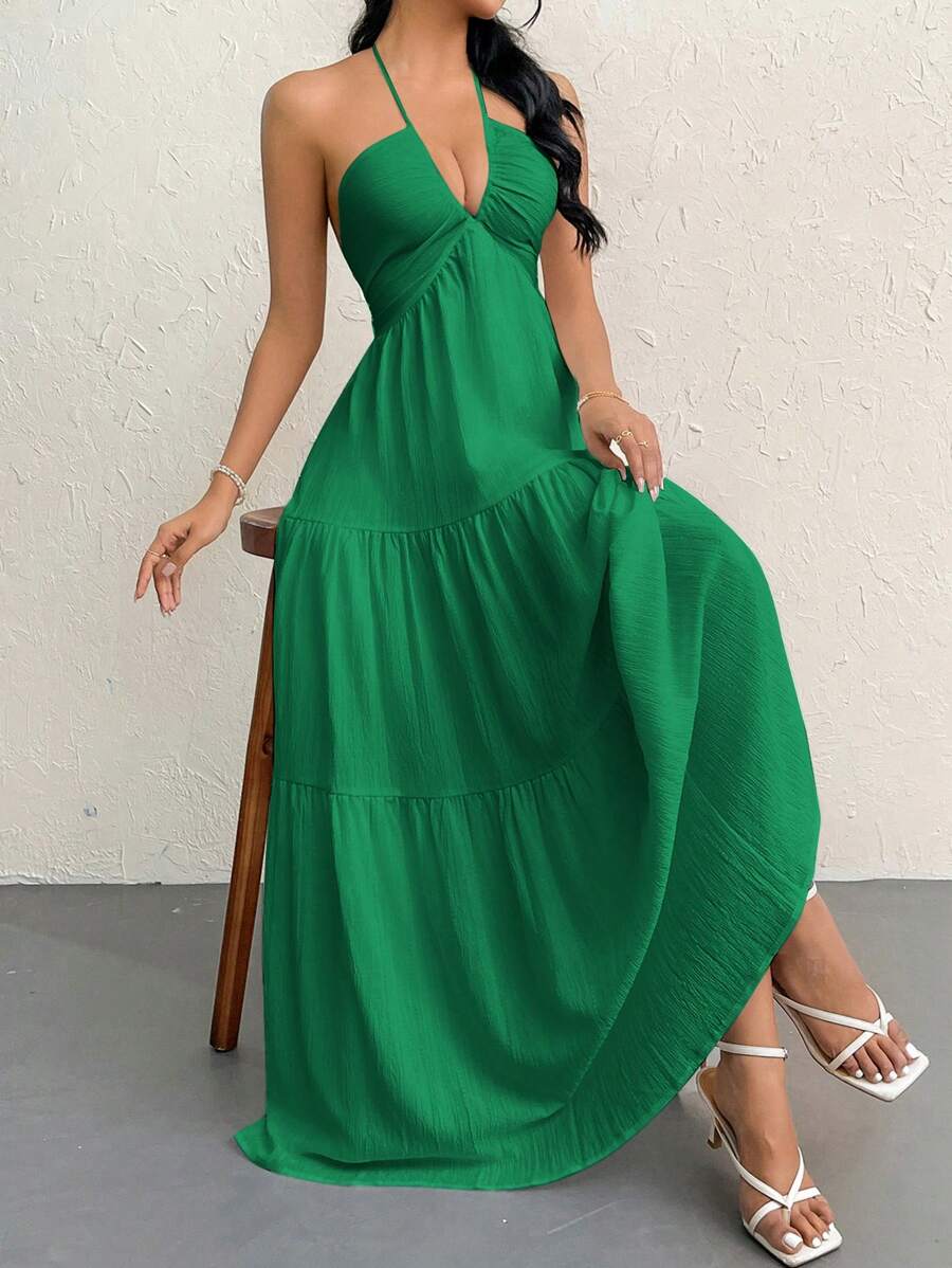 Halter Ruffle Maxi Dress