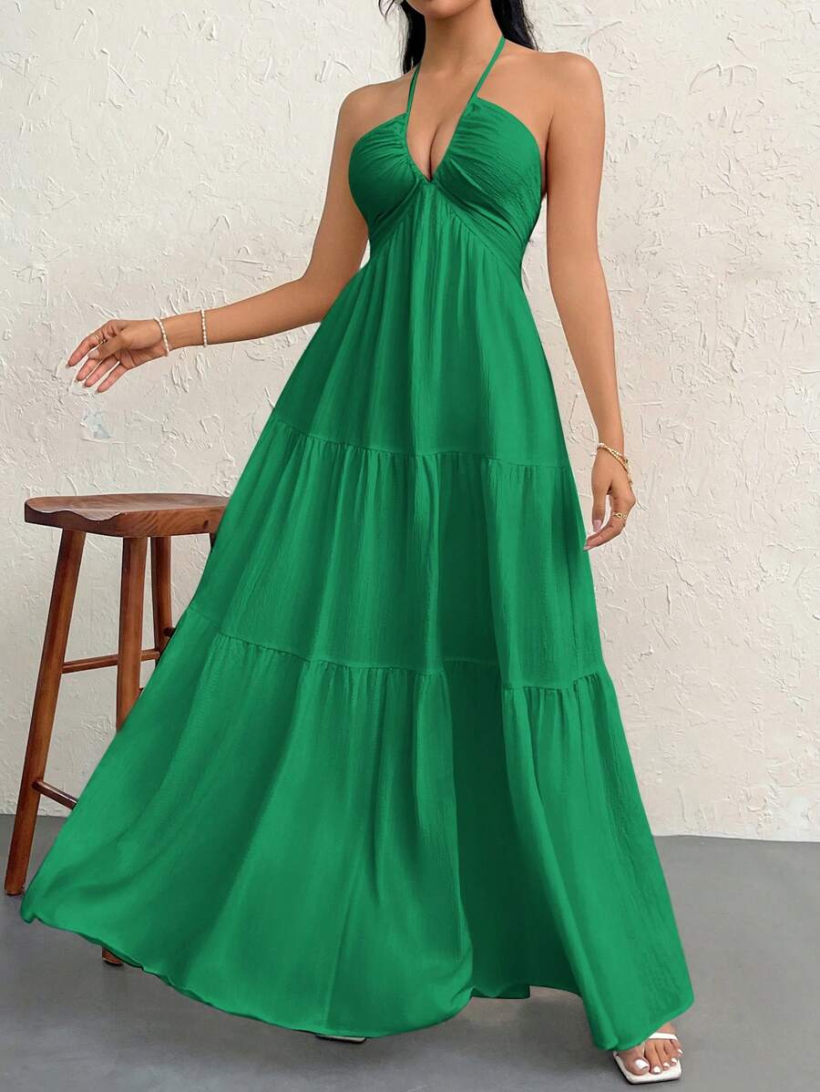 Halter Ruffle Maxi Dress