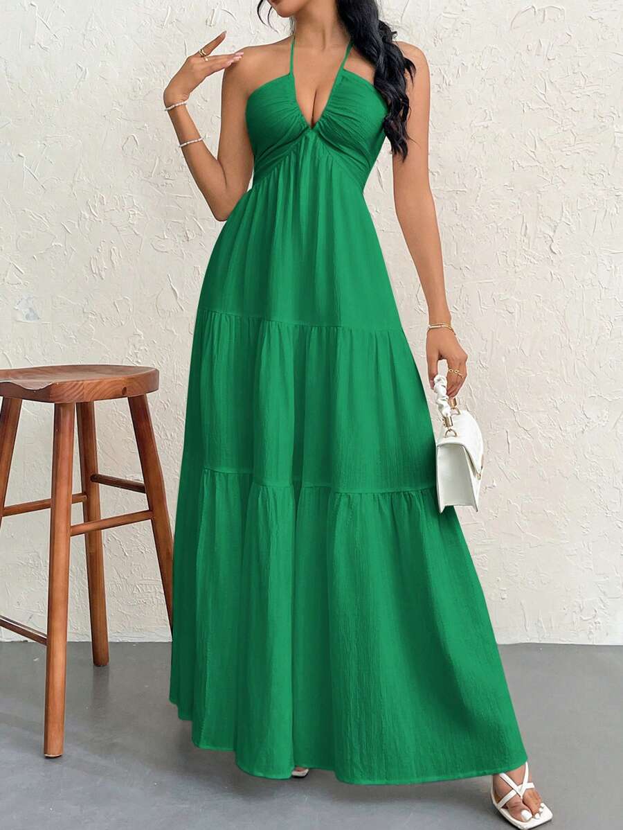 Halter Ruffle Maxi Dress