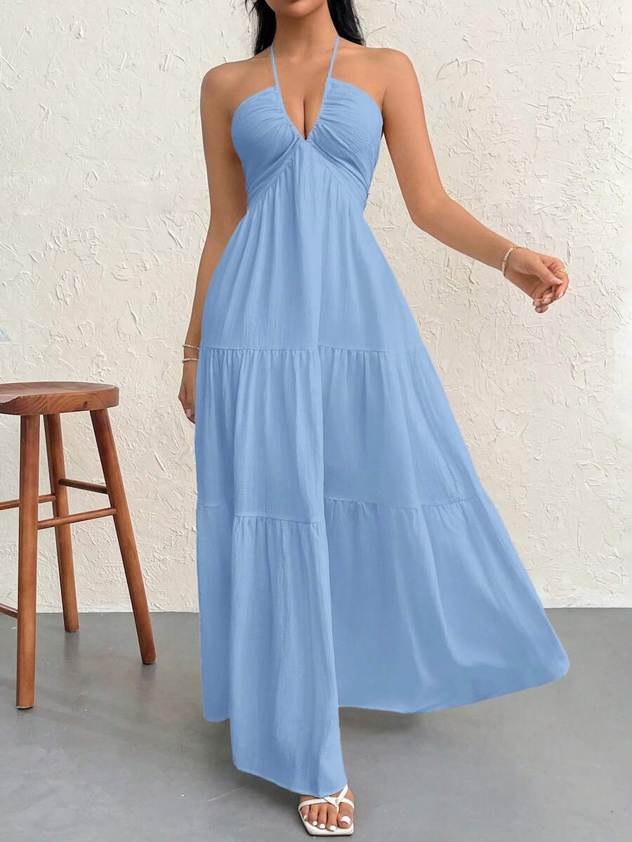 Halter Ruffle Maxi Dress