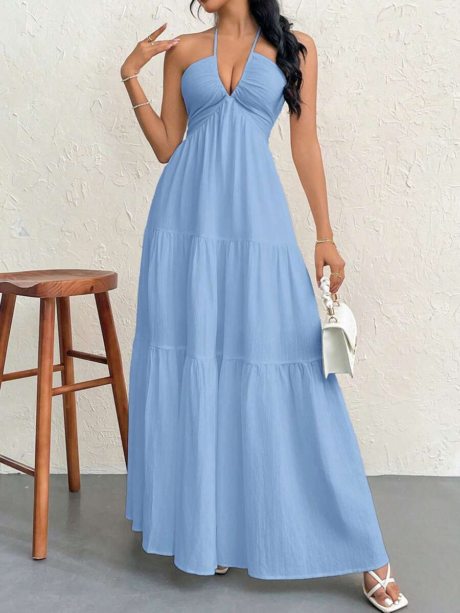Halter Ruffle Maxi Dress