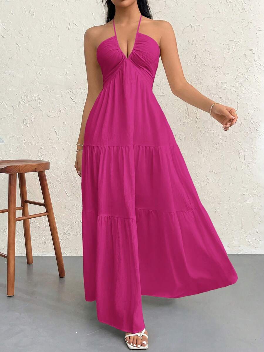 Halter Ruffle Maxi Dress