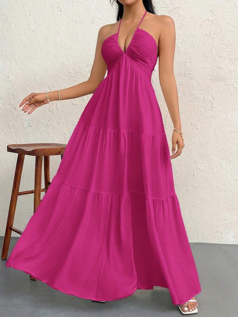 Halter Ruffle Maxi Dress