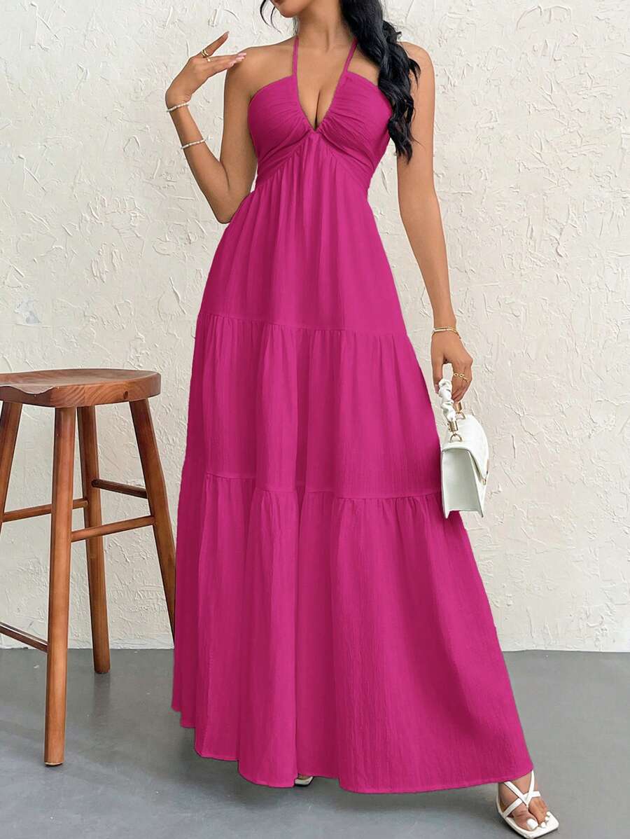 Halter Ruffle Maxi Dress