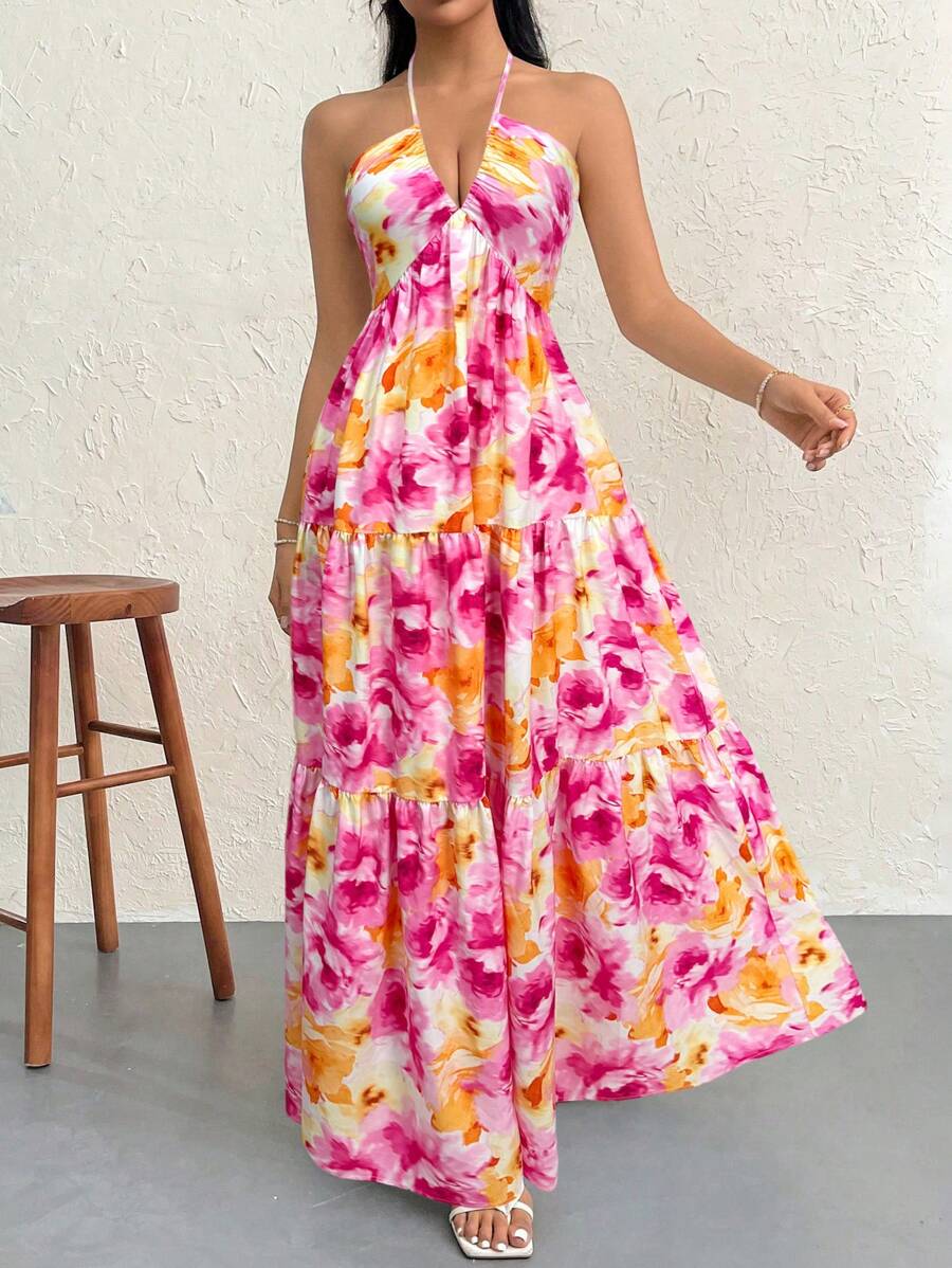 Halter Ruffle Maxi Dress