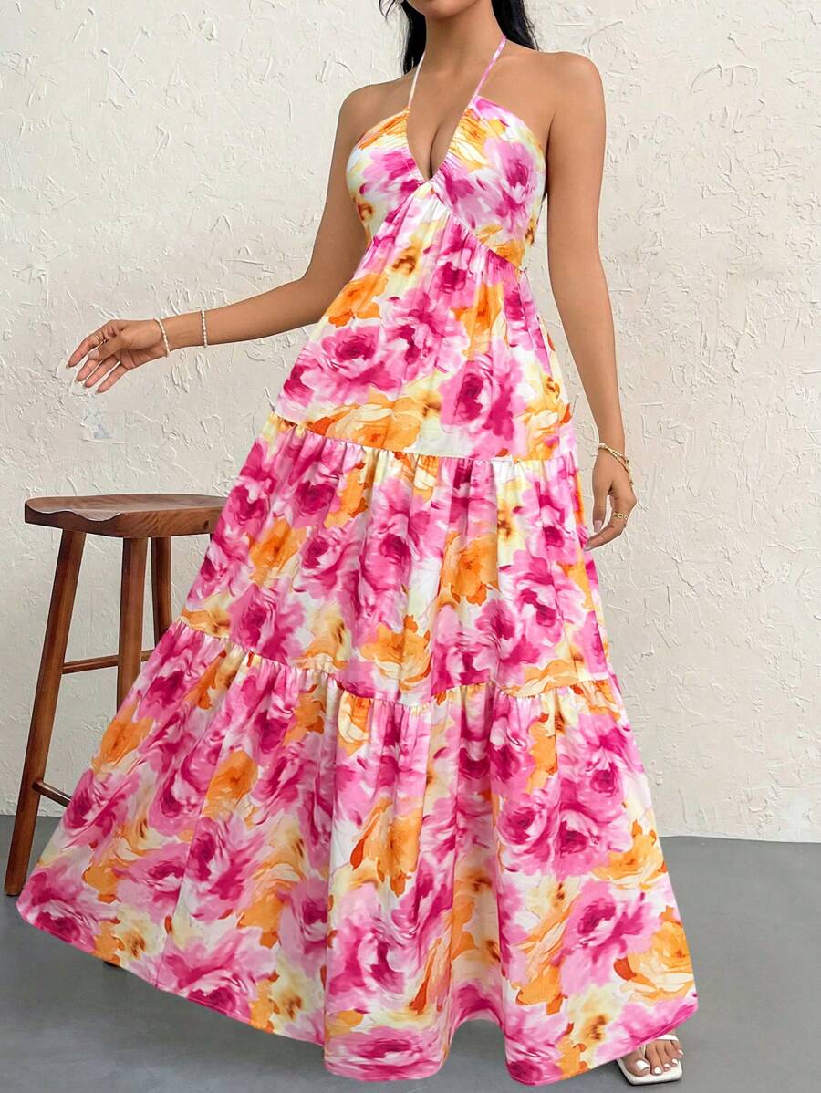 Halter Ruffle Maxi Dress