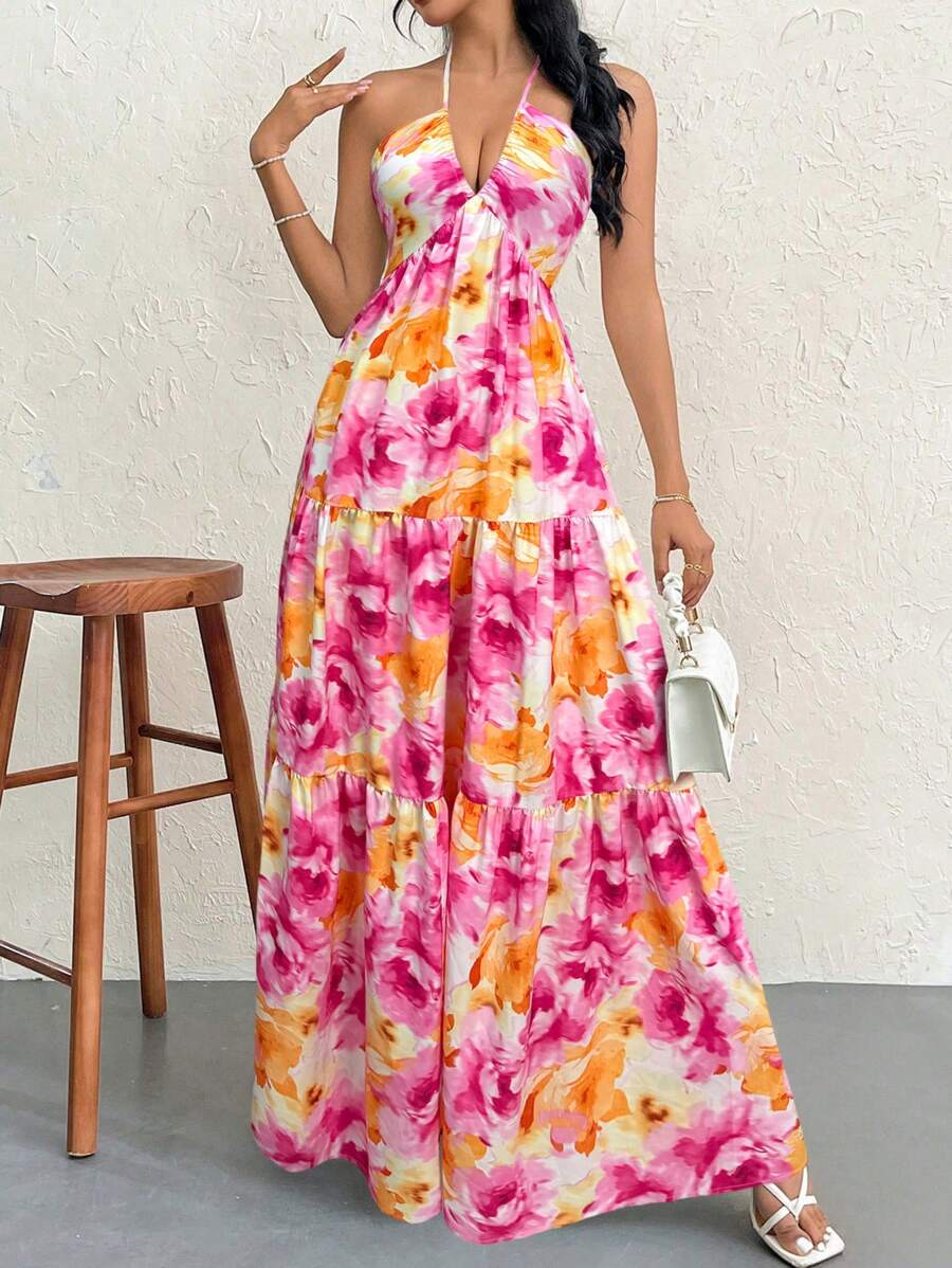 Halter Ruffle Maxi Dress
