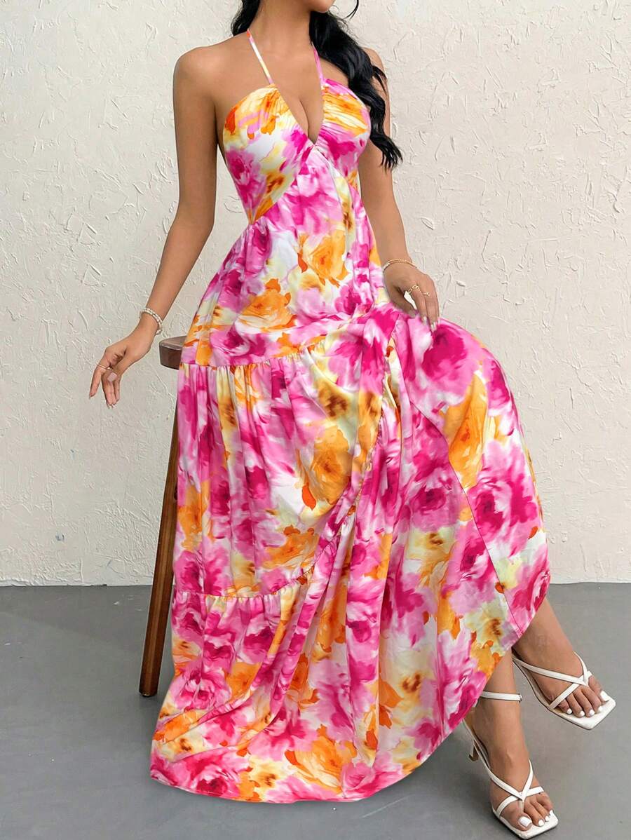 Halter Ruffle Maxi Dress